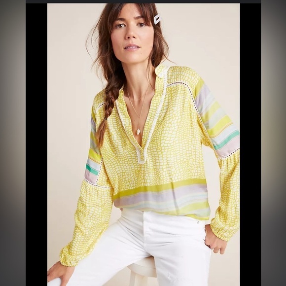 Anthropologie Conditions Apply NWT Corinna yellow peasant blouse - Picture 1 of 13
